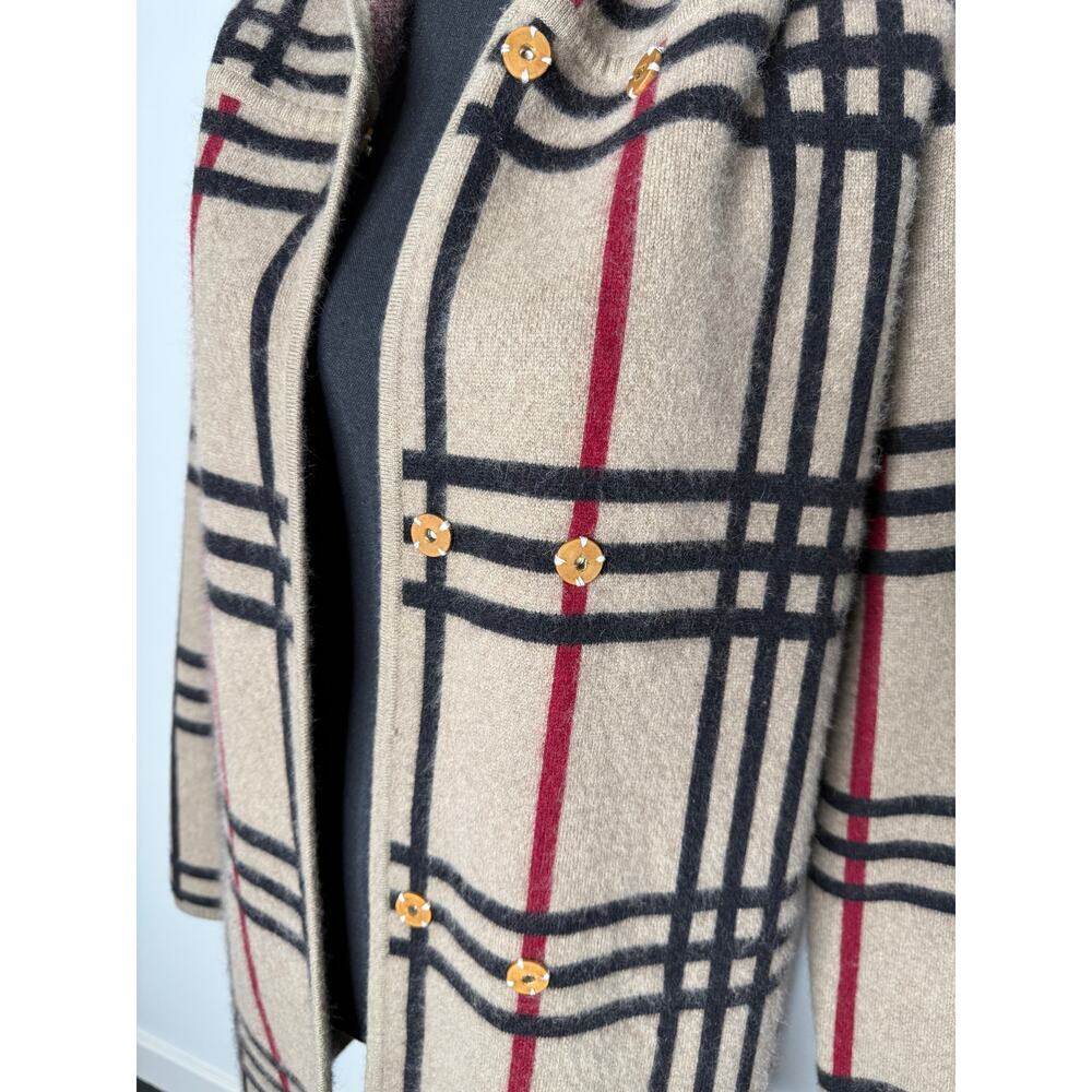 Cashmere Classic Check Plaid Hooded Coatigan Sweater Coat Size M - Picture 3 of 5